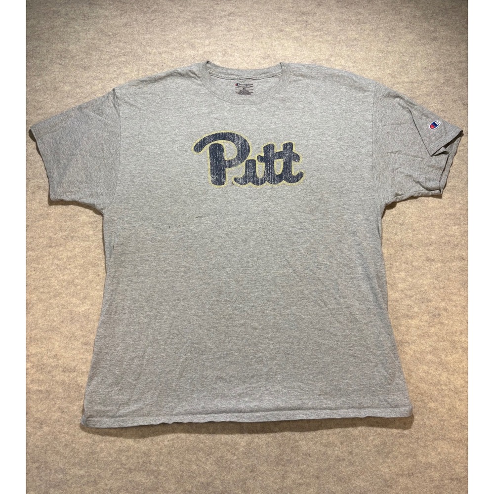 Champion Mens Pitt Panthers T-Shirt XL Gray Short Sleeve Distressed Logo Tee